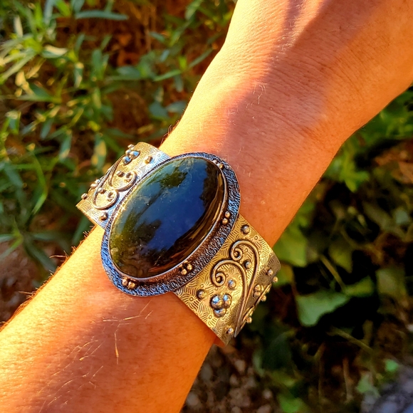 New Indian Moss Agate 925 Silver Cuff Bracelet. - Picture 5 of 16